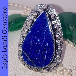 Lovely Lapis Lazuli Gemstone Handmade Halo Ring